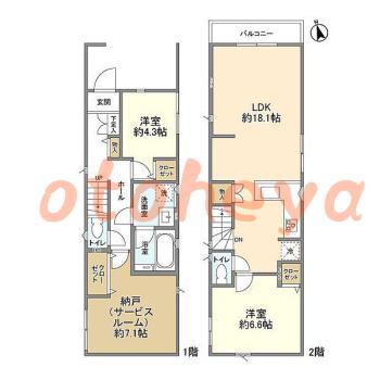 楽器ピアノ可相談 の 賃貸物件 2SLDK 21.4万円の図面１