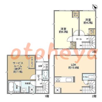 楽器ピアノ可相談 の 賃貸物件 2SLDK 34.9万円の図面１