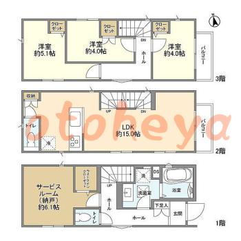 楽器ピアノ可相談 の 賃貸物件 3SLDK 23.5万円の図面１