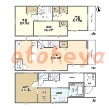 楽器ピアノ可相談 の 賃貸物件 3SLDK 23.5万円の図面１