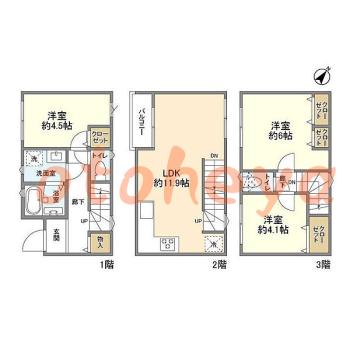 楽器ピアノ可相談 の 賃貸物件 3LDK 16.3万円の図面１