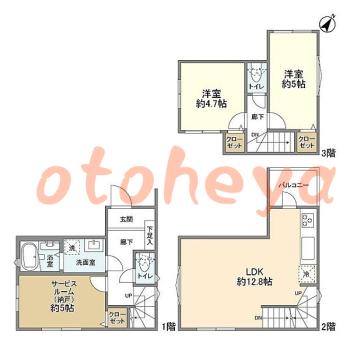 楽器ピアノ可相談 の 賃貸物件 2SLDK 16.3万円の図面１