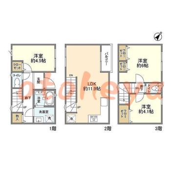 楽器ピアノ可相談 の 賃貸物件 3LDK 16.3万円の図面１