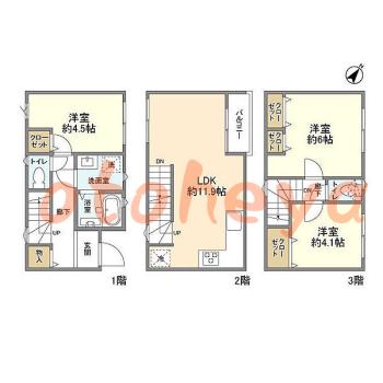 楽器ピアノ可相談 の 賃貸物件 3LDK 16.3万円の図面１