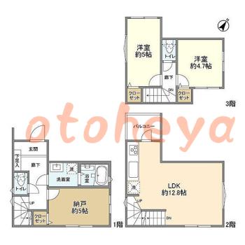 楽器ピアノ可相談 の 賃貸物件 2SLDK 17.2万円の図面１