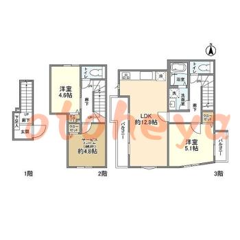 楽器ピアノ可相談 の 賃貸物件 2SLDK 17.4万円の図面１
