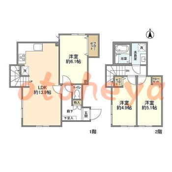 楽器ピアノ可相談 の 賃貸物件 3LDK 17.1万円の図面１
