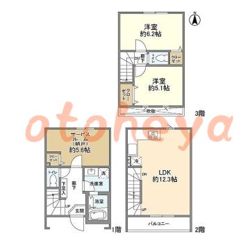 楽器ピアノ可相談 の 賃貸物件 2SLDK 17.2万円の図面１
