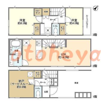 楽器ピアノ可相談 の 賃貸物件 2SLDK 19.9万円の図面１
