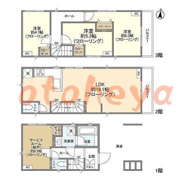 楽器ピアノ可相談 の 賃貸物件 3SLDK 25.6万円の図面１