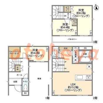 楽器ピアノ可相談 の 賃貸物件 3LDK 22.3万円の図面１