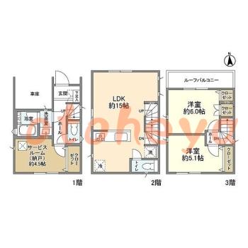 楽器ピアノ可相談 の 賃貸物件 2SLDK 22.3万円の図面１