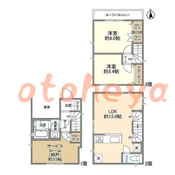 楽器ピアノ可相談 の 賃貸物件 2SLDK 22.1万円の図面１