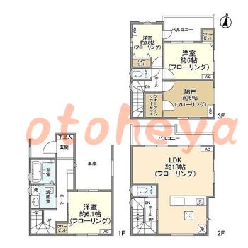 楽器ピアノ可相談 の 賃貸物件 3SLDK 22.8万円の図面１