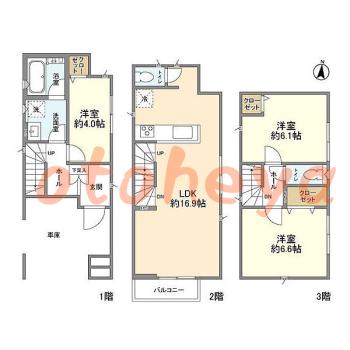 楽器ピアノ可相談 の 賃貸物件 3LDK 24.6万円の図面１