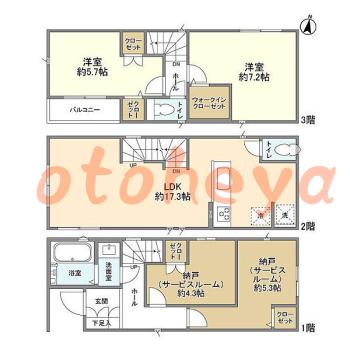 楽器ピアノ可相談 の 賃貸物件 2SLDK 23.3万円の図面１