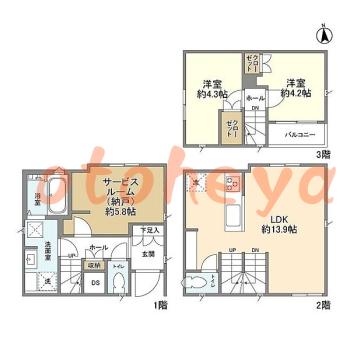 楽器ピアノ可相談 の 賃貸物件 2SLDK 32.1万円の図面１