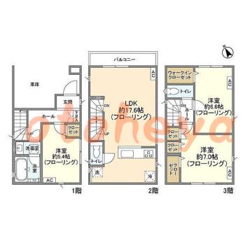 楽器ピアノ可相談 の 賃貸物件 3LDK 25万円の図面１
