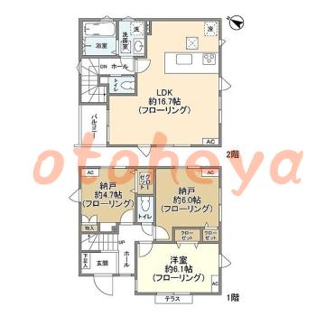 楽器ピアノ可相談 の 賃貸物件 1SLDK 34.5万円の図面１