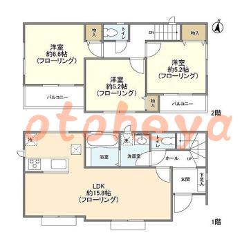 楽器ピアノ可相談 の 賃貸物件 3LDK 18.6万円の図面１