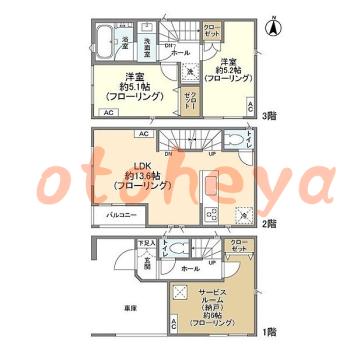 楽器ピアノ可相談 の 賃貸物件 2SLDK 27.5万円の図面１