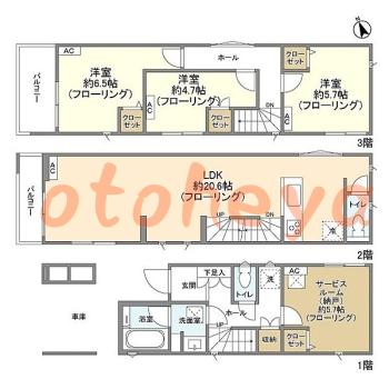 楽器ピアノ可相談 の 賃貸物件 3SLDK 22.8万円の図面１