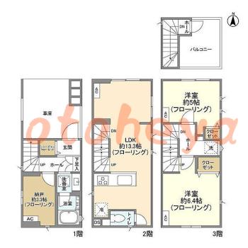 楽器ピアノ可相談 の 賃貸物件 2SLDK 19.9万円の図面１