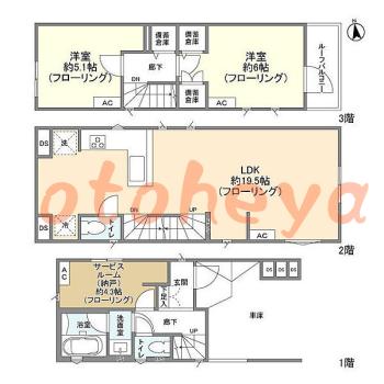 楽器ピアノ可相談 の 賃貸物件 2SLDK 22.2万円の図面１
