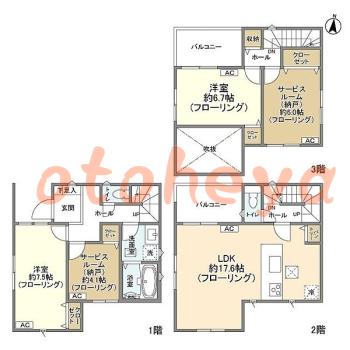 楽器ピアノ可相談 の 賃貸物件 2SLDK 23万円の図面１