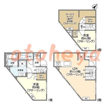 楽器ピアノ可相談 の 賃貸物件 2SLDK 18万円の図面１