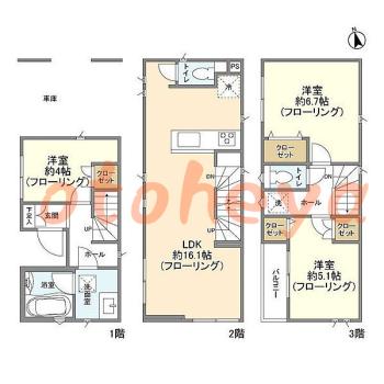 楽器ピアノ可相談 の 賃貸物件 3LDK 30.9万円の図面１
