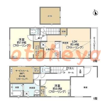 楽器ピアノ可相談 の 賃貸物件 2SLDK 35.8万円の図面１