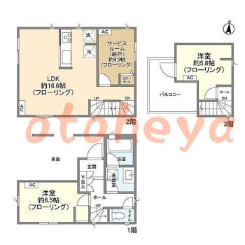 楽器ピアノ可相談 の 賃貸物件 2SLDK 25.8万円の図面１
