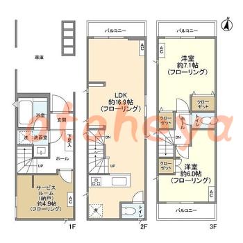楽器ピアノ可相談 の 賃貸物件 2SLDK 21万円の図面１