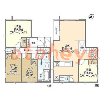 楽器ピアノ可相談 の 賃貸物件 2SLDK 33万円の図面１