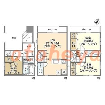 楽器ピアノ可相談 の 賃貸物件 2SLDK 23.7万円の図面１