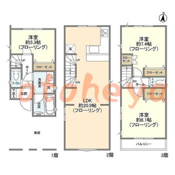 楽器ピアノ可相談 の 賃貸物件 3LDK 34.5万円の図面１