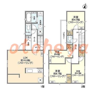 楽器ピアノ可相談 の 賃貸物件 4LDK 19.8万円の図面１