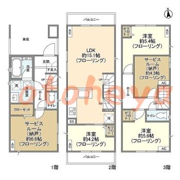 楽器ピアノ可相談 の 賃貸物件 3SLDK 21.8万円の図面１