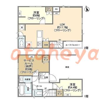 楽器ピアノ可相談 の 賃貸物件 2SLDK 29.8万円の図面１