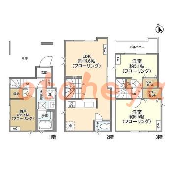 楽器ピアノ可相談 の 賃貸物件 2SLDK 25.5万円の図面１