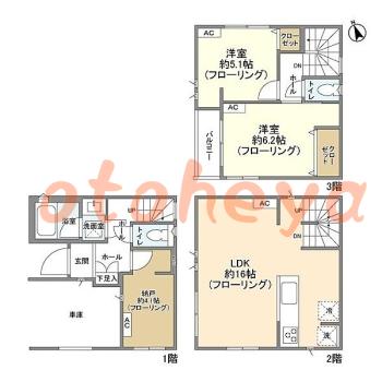 楽器ピアノ可相談 の 賃貸物件 2SLDK 22万円の図面１