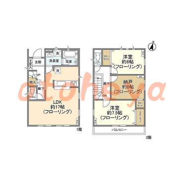 楽器ピアノ可相談 の 賃貸物件 2SLDK 22.8万円の図面１