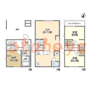楽器ピアノ可相談 の 賃貸物件 2SLDK 22.8万円の図面１