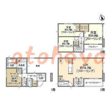 楽器ピアノ可相談 の 賃貸物件 3SLDK 24.8万円の図面１