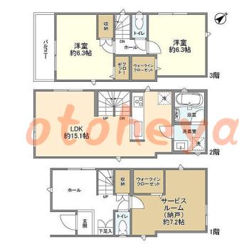 楽器ピアノ可相談 の 賃貸物件 2SLDK 21.9万円の図面１