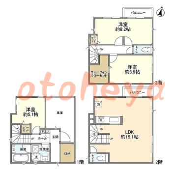 楽器ピアノ可相談 の 賃貸物件 3LDK 22.6万円の図面１
