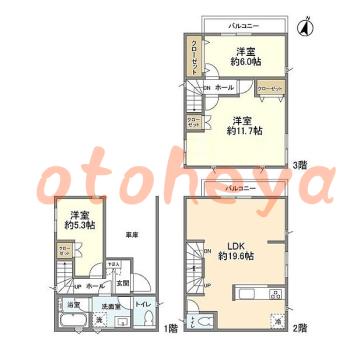 楽器ピアノ可相談 の 賃貸物件 3LDK 22.7万円の図面１