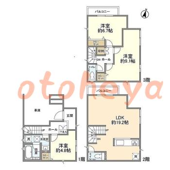 楽器ピアノ可相談 の 賃貸物件 3LDK 22.5万円の図面１