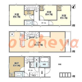 楽器ピアノ可相談 の 賃貸物件 3SLDK 20.8万円の図面1
